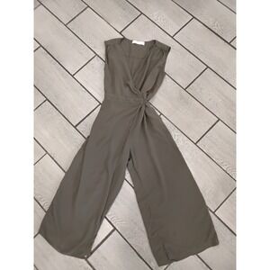 ZARA BASIC DENIM Olive Green Sleeveless Wide Leg Jumpsuit Women's M